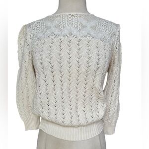Late 1970s Ecru Cotton Blend Open-Knit w/Intricate Pointelle Design on Upper Che